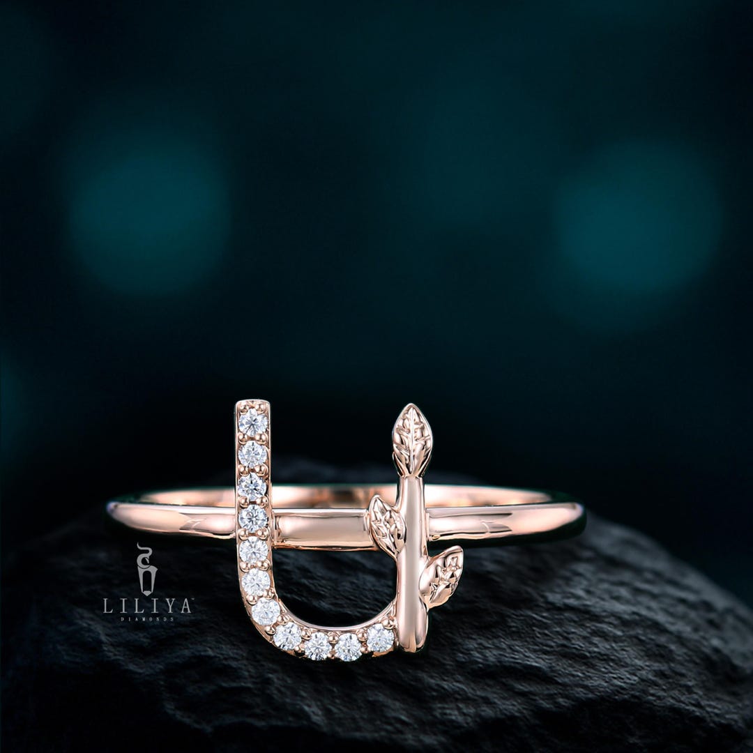 Anillo con la letra U inspirado en la naturaleza, anillo inicial de ...