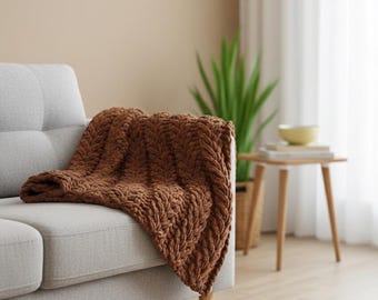 HAND KNIT BLANKET, Housewarming Gift, Cozy Blanket, Chunky Knit Blanket, Sofa Cover