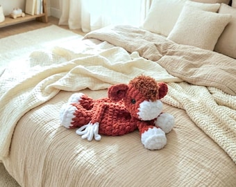 Highland cow handmade soft plush toy, Highland cow baby lovey comforter, Security blanket, Newborn baby shower gift