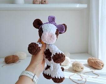 MUCCA ALL'UNCINETTO, Giocattoli per neonati, Consolatore per neonati, Regalo per neonati, Peluche a forma di mucca, Copertina di sicurezza, Animali di peluche, Decorazioni per cameretta dei bambini in stile fattoria