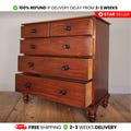 Antique English Solid Mahogany Chest of Drawers | Oak Lined with Ebony Handles
