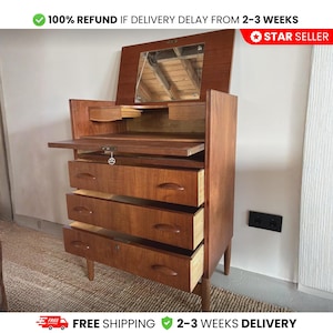 Refurbished Teak & Oak Secretary Desk | Mid Century Dressing Table | Small Vanity