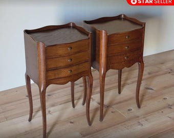 Pair of Vintage Bedside Tables, Restored Nightstands, Mid Century Style Bedroom Side Tables, Wooden Cabinets