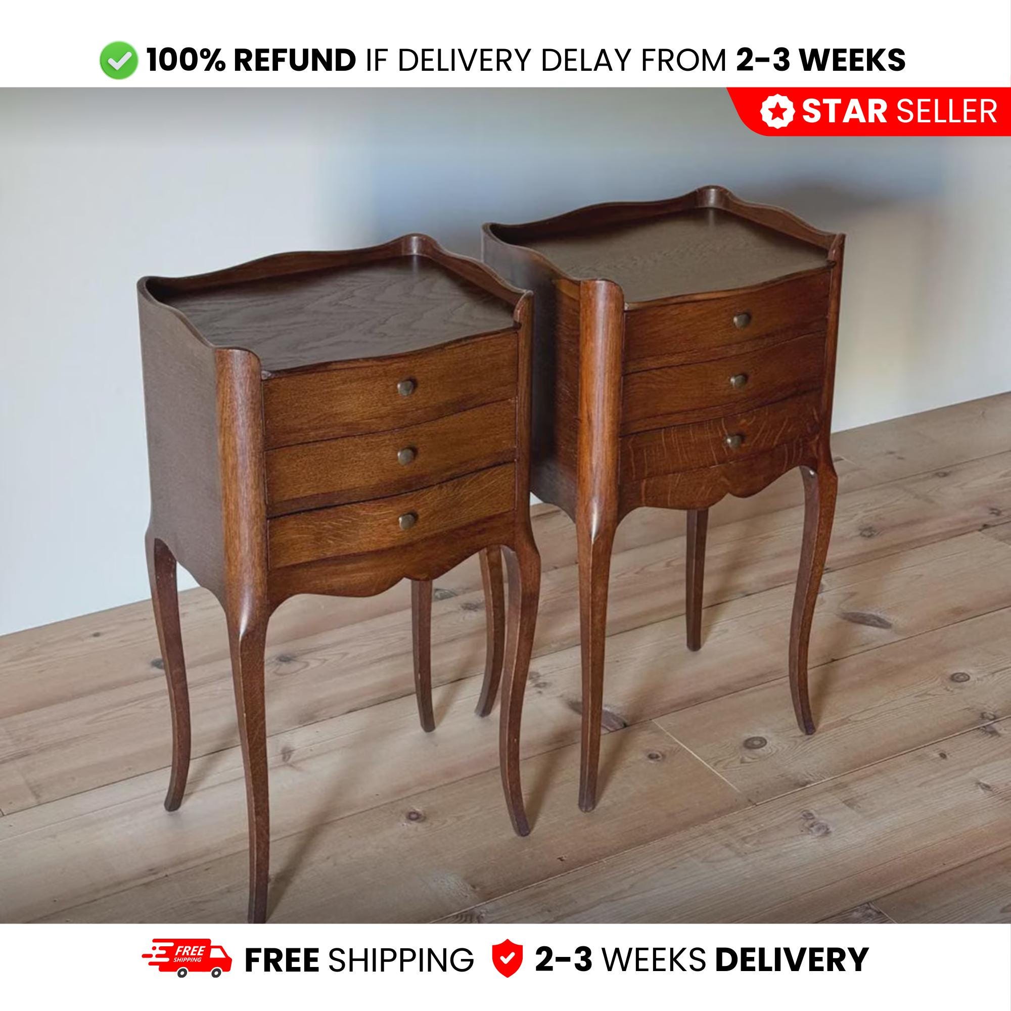 Table De Chevet Vintage 52 Cm Avec 2 Tiroirs Et Pieds En Colonnes Romaines Meuble Appoint Pour Chambre Ou Salon 97096220