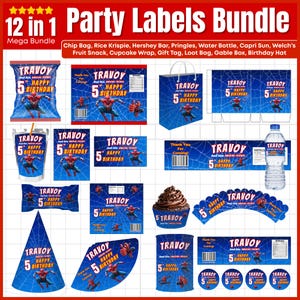 Spider man Party Favors, Spider Man Chip Bag, Spider Man Birthday Labels, Goodie Bag, Rice Krispies, Caprisun, Stickers, Pringles, Juice