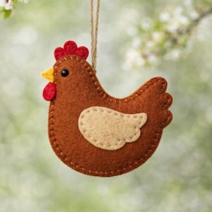 Hen, Chicken, PDF, Sewing PATTERN, Felt, red, kids felt, decor, plush, activity, diy, holiday, Gift, fun, bird, ornament, blue, Christmas,