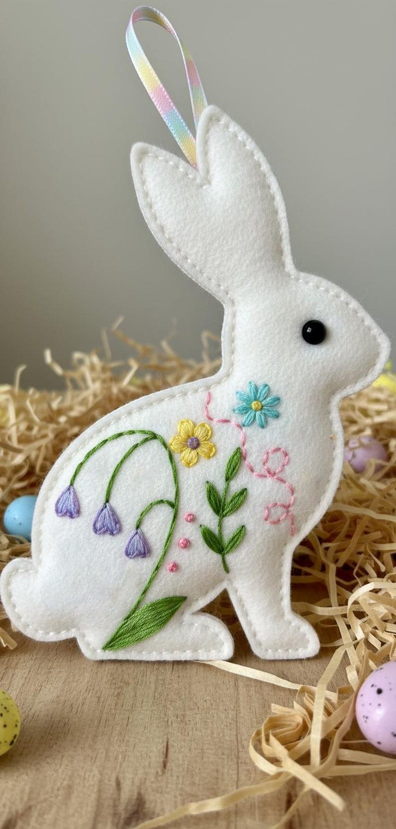 Embroidered Bunny Felt Ornament Pattern - Spring Sewing, DIY Ornament ...