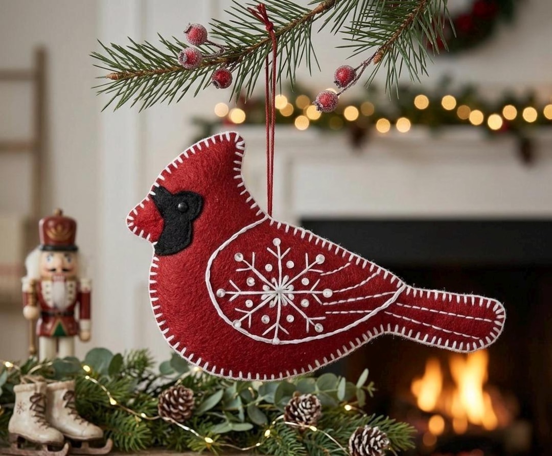 Felt Cardinal Pattern Embroidery OPTIONAL Cardinal - Felt Ornament Sewing Pattern, Tutorial ...