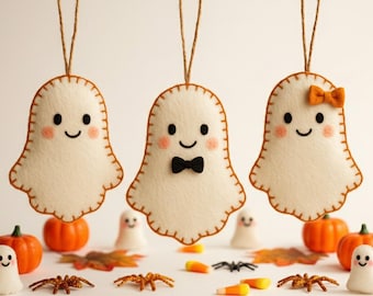THREE ghost, felt ornament pattern - felt ornament felt pattern ,   halloween party, fall felt ornament pattern