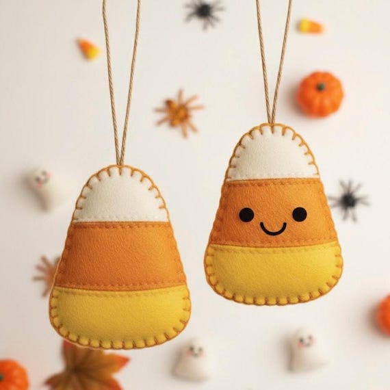 Candy Corn pattern, Halloween felt ornaments,  DIY Halloween decoration, Halloween Craft, Halloween Sewing project, fall craft, fall sewing