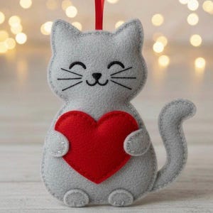 Gatto a forma di cuore facile con istruzioni, modello di cucito natalizio semplice, tutorial, artigianato, fai da te amore, peluche, peluche