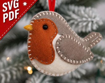PATRON de couture Robin débutant, SVG, PDF, motif d'ornement en feutre, arbre, peluche, motif de couture en feutre, modèle, cadeau bricolage, projet de couture, mignon