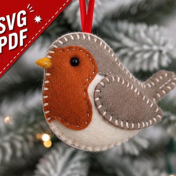 Robin felt pattern, SVG pattern, christmas felt ornament pattern, Christmas felt pattern, felt sewing pattern, christmas sewing project