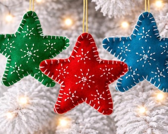 Beginner Star, Sewing PATTERN, SVG, PDF, 5 sizes, tree, diy, party decor, embroidered felt ornament pattern, how to make christmas ornament