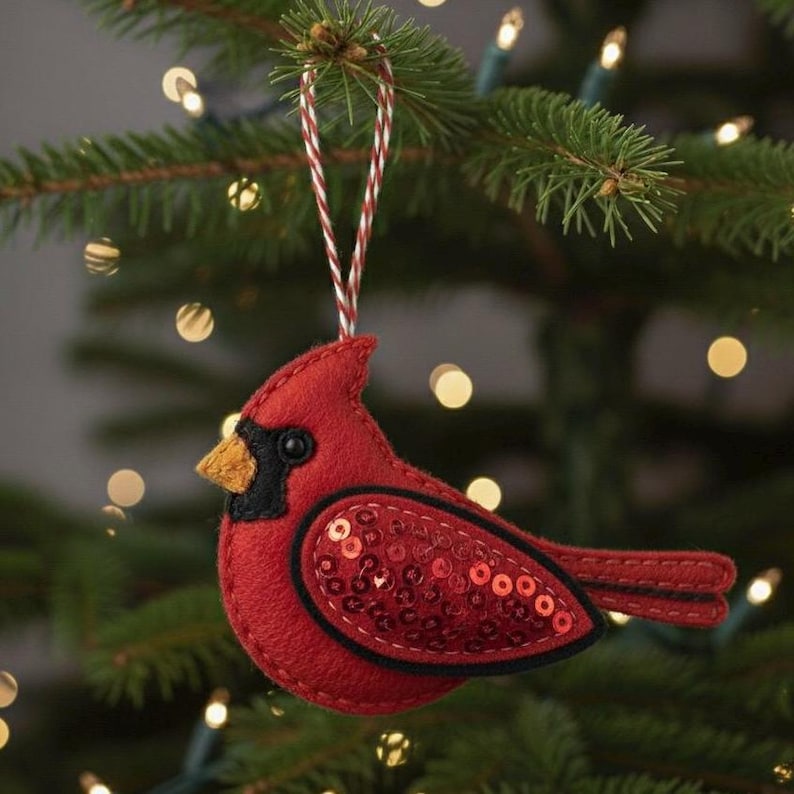 Felt Cardinal Pattern Cardinal, Felt Ornament Pattern - Holiday Pattern, Felt Ornament Sewing ...