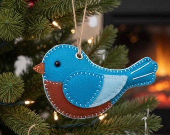 Beginner bird  Felt, Sewing Pattern Christmas easy, tutorial, craft, diy bird, blue, gifts mobile