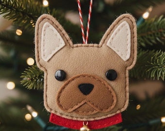French Bulldog,  Felt, Sewing Pattern Christmas easy, puppy, craft, diy dog, head, gifts mobile