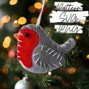 Patrón de costura para principiantes: Robin, SVG, PDF, adorno, árbol, lindo, fácil, osito de peluche, manualidad, niños, fieltro, muñeca, peluche, vacaciones, pájaro, decoración, actividad.