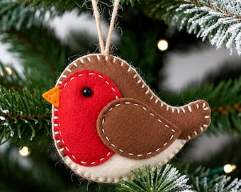Beginner Robin felt ornamemt pattern, tree, plushie, felt sewing pattern, template, diy gift, sewing project, felt ornament sewing pattern