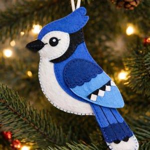 Beginner Blue Jay, felt pattern,  Felt Christmas easy , bird gift bluejay, bird felt ornament sewing pattern,