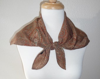 Square Brown Paisley teardrop-shaped silk scarf