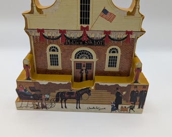 Charles Wysocki Christmas Village Plate: "Roll Call" Police Station Diorama, COA