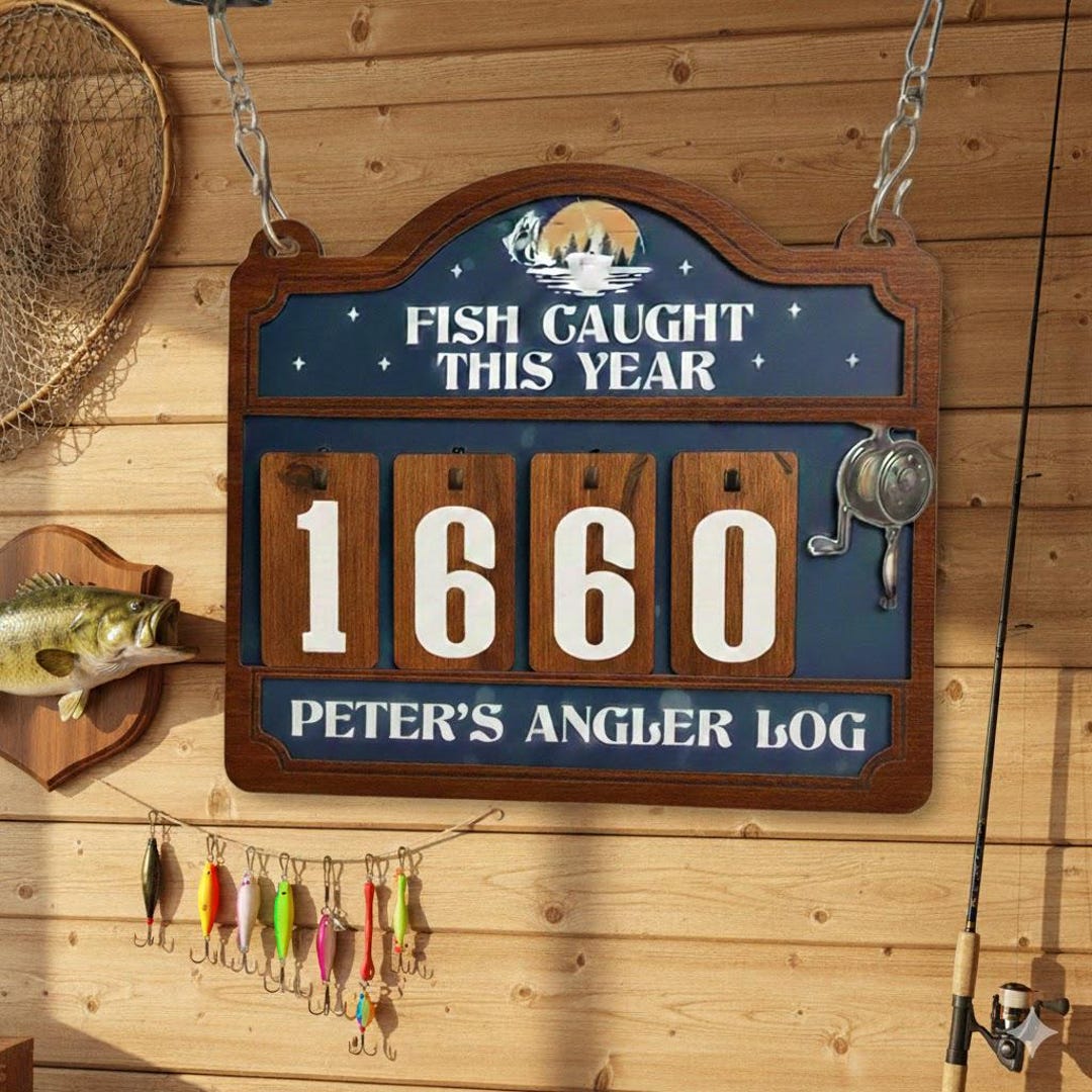 Personalized Fisher Tracker Sign, Fish Caught This Year Counter Sign ...