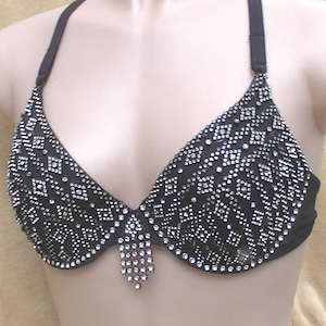 Sparkly Belly Dance Bra Black and Silver Size B-C Cup