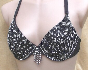 Sparkly Belly Dance Bra Black and Silver Size B-C Cup