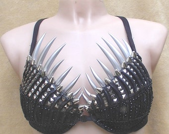 Black and Silver Necromancer Claw Bra Size B-C- Cup