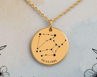 Virgo x Capricorn Zodiac Necklace with Special Date | Custom Engraved Astrology Jewelry | Personalized Horoscope Pendant | Birthday Gift