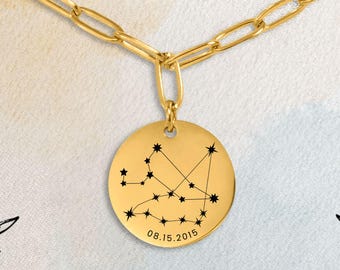 Leo × Capricorn Zodiac Necklace with Special Date | Gift Ready Custom Engraved Astrology Jewelry | Personalized Horoscope Keepsake | Present