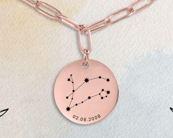 Pisces x Aries Zodiac Necklace with Special Date | Gift Ready Custom Engraved Astrology Jewelry | Personalized Horoscope Keepsake | Present