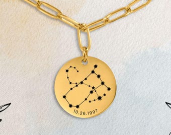 Gemini x Scorpio Zodiac Necklace with Special Date | Gift Ready Custom Engraved Astrology Jewelry | Personalized Horoscope Keepsake | Gift
