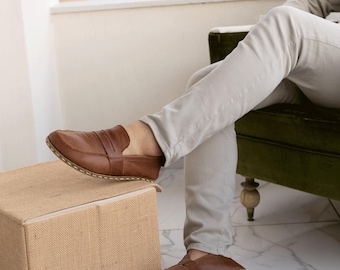 Men's Barefoot Penny Loafer – Handmade Leather, Copper Grounding, Wide Toe Box - Russet