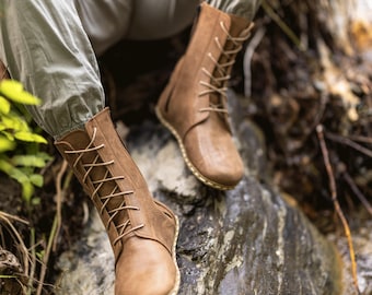 Men’s Barefoot Boots, Wide Toe Box Leather Shoes, Earth Grounding Copper Rivet, Hickory (Zarago)