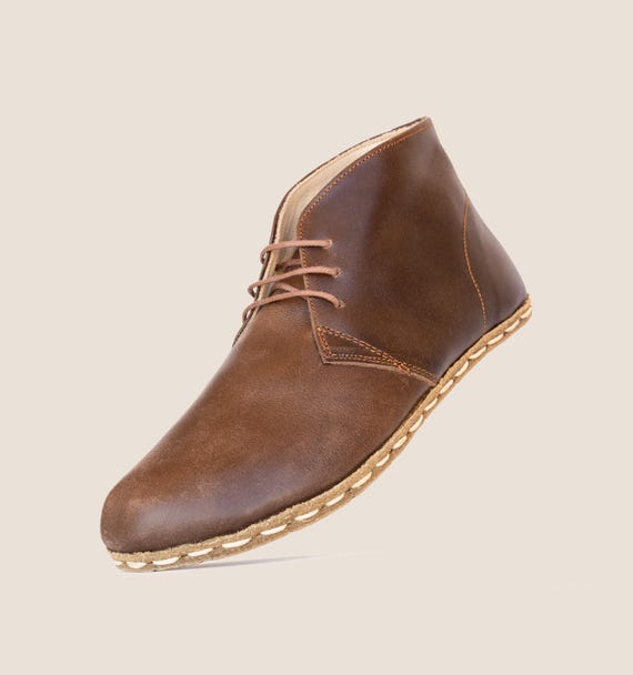 Brown Leather Earthing Women Boot: Barefoot Grounding Shoe, Copper