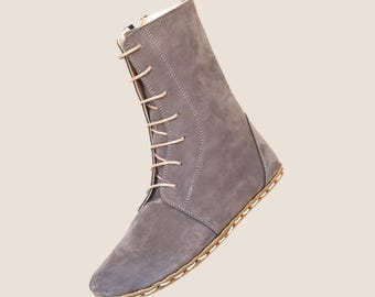 Earthing Grounded Leatherful Shoe | Barefoot Handmade Leather | Grounding Shoes | Barefoot Women | Gray Nubuck