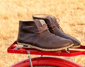 Men Earth Grounding Barefoot Boots: Handmade Buffalo Leather Sole Wide Toe Box