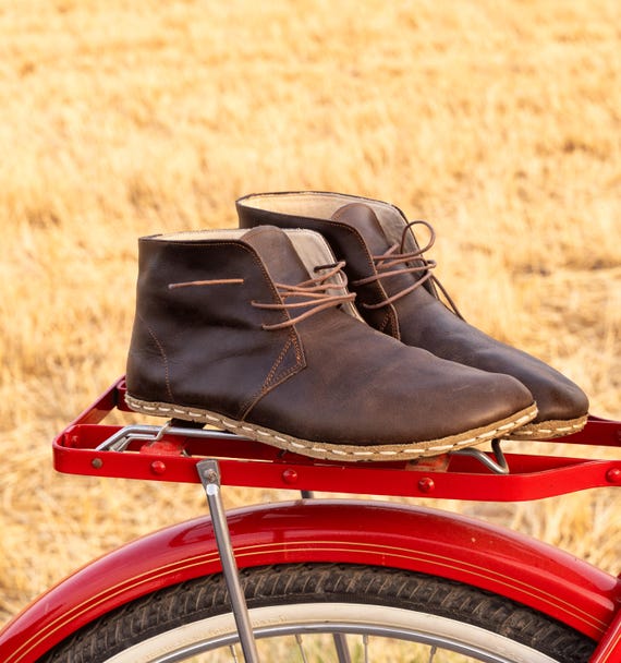 Men Earth Grounding Barefoot Boots: Handmade Buffalo Leather Sole Wide Toe Box