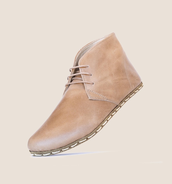 Handmade Chukka Boots Women: Wide Toe Box Barefoot, Zero Drop, Sand (crazy)