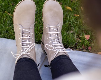 Barefoot Boots Women – Sand Grounding Leather Ankle Boots, Wide Toe Box, Handmade Zero Drop
