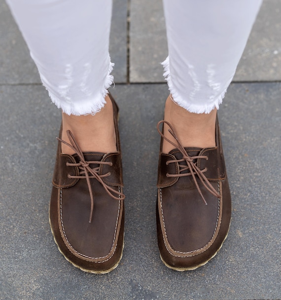 Women Leather Deck Shoes | Minimalist Grounding Loafers | Wide Toe Box | Handmade Natural Sole | Earth