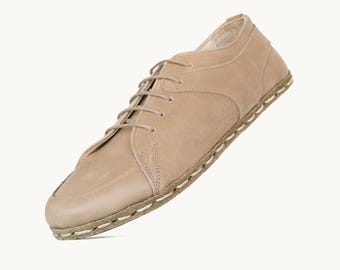 Earthing Shoes Women | Copper K1 Grounding | Handmade Leather Oxford | Buffalo Sole, Zero Drop, Sand