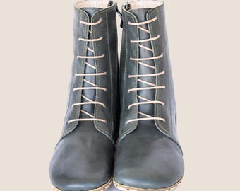 Barefoot Boots Women – Grounding Leather Ankle Boots, Wide Toe Box, Zero Drop, Evergreen