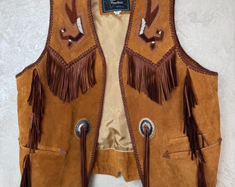 Echo Mountain Arturo vintage Western Franges En Daim Gilet Taille 44 Fabriqué Au Mexique Cowboy