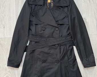 Vintage Roberto Cavalli H&M Women’s Trench Coat Black Belted Jacket Size EU 34 XS