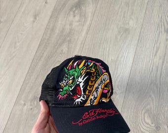 vintage Ed Hardy - Casquette trucker dragon noire en résille réglable, taille unique