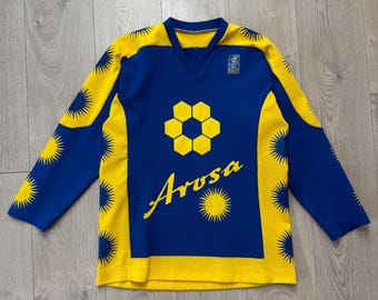 Vintage Tibas Sweden Hockey Jersey Arosa 1981–82 NHL Style Yellow Blue Rare