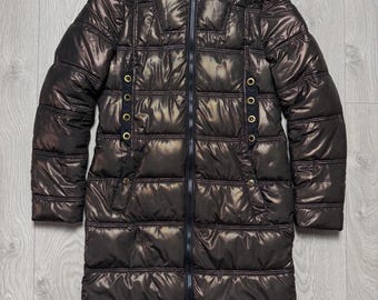 Vintage Women’s Just Cavalli Long Quilted Puffer Jacket Gold Size 42 Animal Print